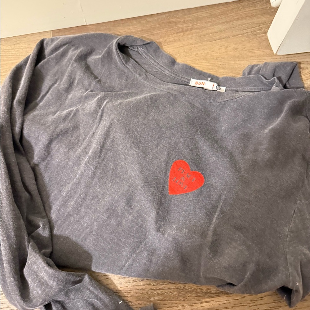 Sunday Gray Long Sleeve Shirt with Red Heart